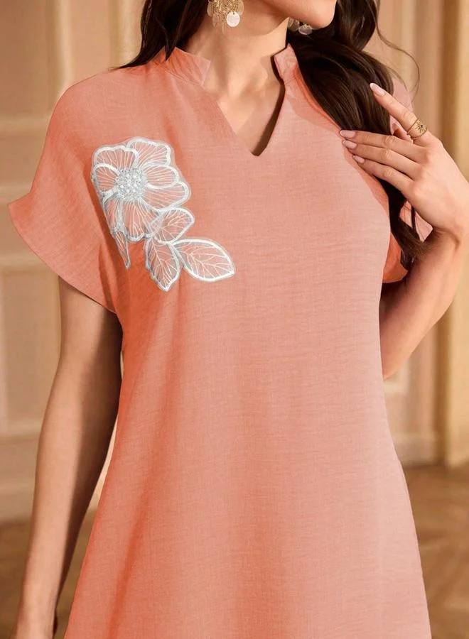 Take Two peach Women Floral Patch Detail Open Collar Maxi Dress for Women | Best Price UAE